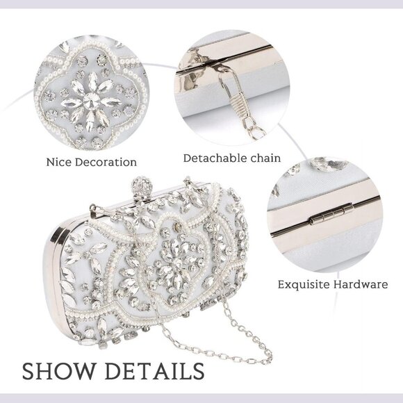 Women Beaded Clutch Evening Bag Fashion Rhinestone Diamond Wedding Handbag Brida - Picture 3 of 8